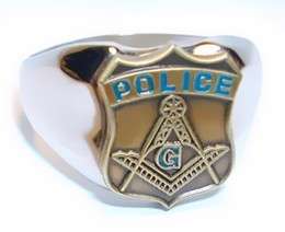 POLICE OFFICER MASONIC MASON STAINLESS STEEL SILVER RING ALL SIZES 