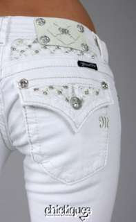 Miss Me Jeans Spring Fling Gold Lace Stitch White Denim Boot Cut 