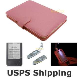 Kindle Keyboard /3 Genuine Leather Cover Case + Reading Light + Screen 