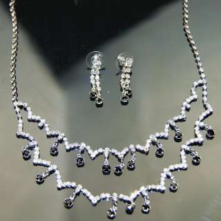  Pretty Diamonds Stones Womens Ladies Elegant Necklace Earrings Set