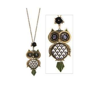 Betsey Johnson Glitter Critter Owl Large Necklace