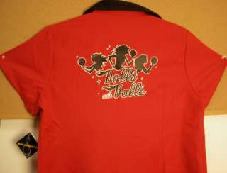 Ladies Cut RED/Black DOLLS w/ BALLS Team Shirt NEW  