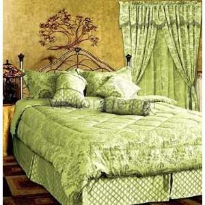   Green Tone on Tone Jacquard Queen Bed in a Bag Comforter Bedding Set