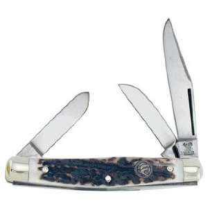   Rooster Pocket Knife Large 3 Blade Stockman Genuine Deer Stag S 173 DS