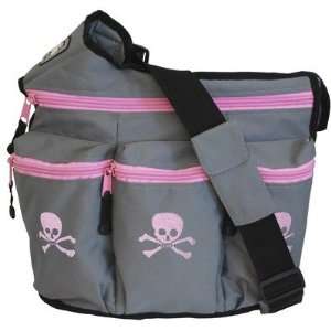  Diaper Diva Bag in Grey / Pink Skull & Cross Bones Baby