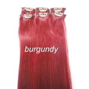   20 Burgundy Highlights Streaks Clip on in 100% Human Hair Extensions