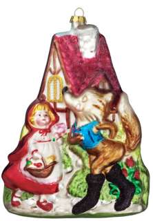 Set 4 Little Red Riding Hood Wolf Glass Christmas Ornament  