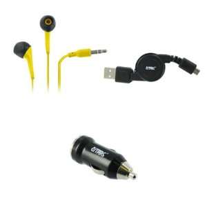  Wildfire S 3.5mm Stereo Earbud Headphones (Yellow) + USB Car Charger 