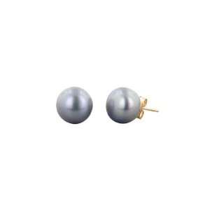 Honora   Grey Button Pearl Stud Earrings in 14k Yellow Gold (10   10.5 