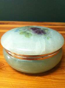 Vintage Natural Jade Marble Powder Box Rare  