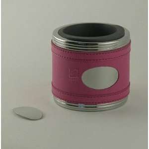  HOT PINK CAN HOLDER W/ ENG. PLATE, STAINLESS STEEL.