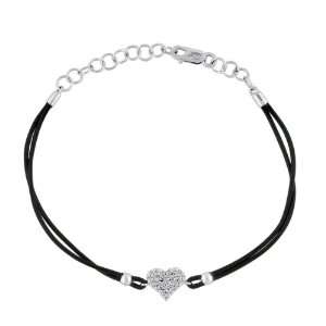 Meira T Solid 14K White Gold Diamond Charm Heart Leather Bracelet