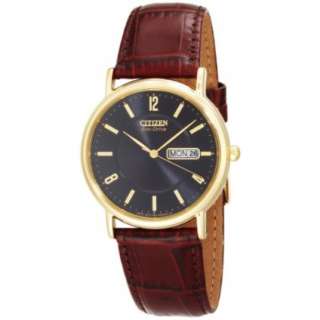 Citizen Mens BM8242 08E Eco Drive Gold Tone Leather Watch   designer 