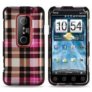 HTC EVO 3D (Sprint) Red Pink Brown Square Checker Premium Snap On 