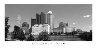 Poster Panorama Columbus Ohio Skyline Black and White Panoramic Fine 