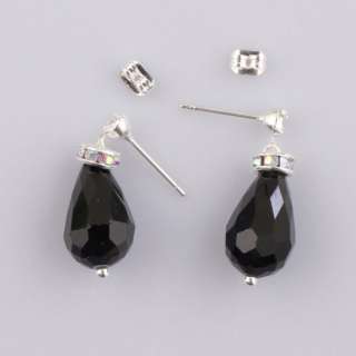   AB Faceted Crystal Glass Teardrop Stud Dangle Charms Earrings  