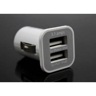 1A Dual USB Car Charger Adapter for iPad iPad2 iPhone iPod (White)