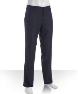 Prada navy striped gabardine button fly trousers   