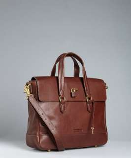 Ben Minkoff cocoa leather Sean padlock briefcase   