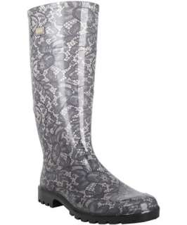 Dolce & Gabbana black and beige lace patterned rubber rain boots