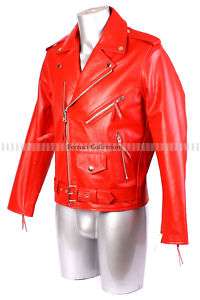 Brando Red Mens Biker Cruiser Motorcycle Leather Jacket  