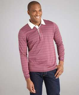 Brunello Cucinelli burgundy striped cotton long sleeve polo shirt