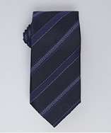 Calvin Klein Collection black and navy striped slim silk tie style 