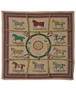 Hermes beige horse print Couvertures et Tenues de Jour silk scarf 