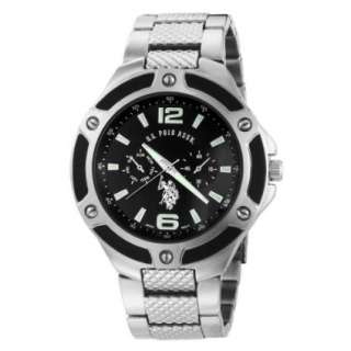 Polo Assn. Mens USC80039 Rimmed Bezel Black Dial Link Watch 