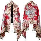 New Dark Red Pashmina Cashmere Scarf BlueFive Golden Flowers Thick 