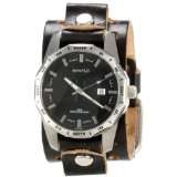 Nemesis VT027K Signature Stainless Steel Round Black Dial Leather Cuff 