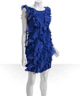 Notte by Marchesa royal blue silk chiffon ruffle dress