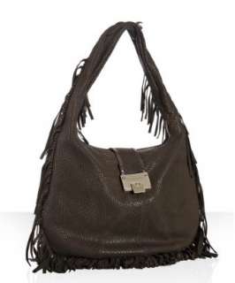 Jimmy Choo brown embossed leather Roxie fringe hobo   up to 