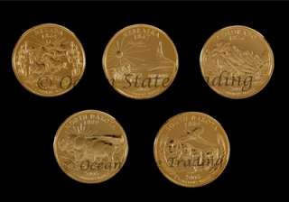   Complete Set Of 24 kt Gold Plated Quarters   P Mint (5 Coins)  