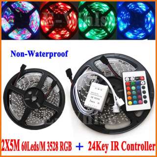 10M 60leds/M 3528 RGB Non Waterproof Flexible Strip Lights +24Key IR 