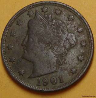 1901 V Liberty Barber Nickel Very Fine VF+ Coin #A7590  