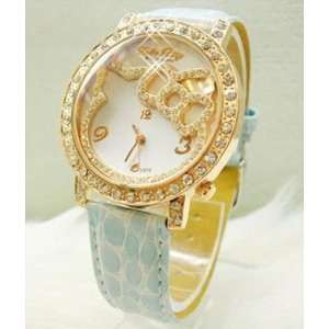   Sparkly Rhinestone Watch with Soft Blue Leather Band 