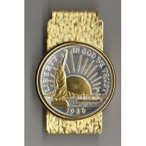  World Coin Hinged Money Clip   Gold & Silver U.S. Statue of Liberty 