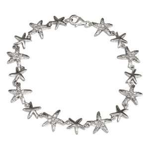   Alternating Silver and Cubic Zirconia Starfish Link Bracelet. Jewelry