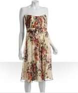 style #309347001 sage silk chiffon floral printed strapless dress