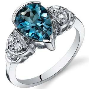com Tear Drop 2.00 carats London Blue Topaz Solitaire Engagement Ring 