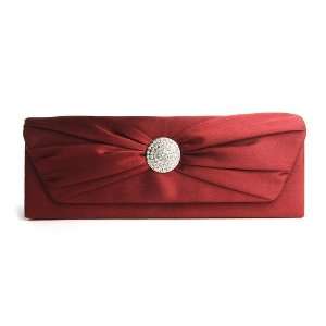   Silver Satin Evening Bag with Rhinestone Button 