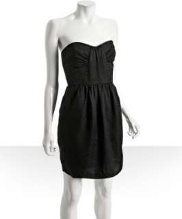 Shoshanna black silk striped jacquard strapless dress   up to 