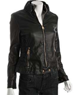 Via Spiga black faux leather smocked zip front jacket   up to 