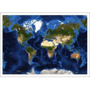World Satellite Map   Van Der Grinten   Topography & Bathymetry   Fine 