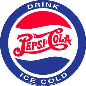 Pepsi Cola Sign Drink Ice Cold Soda Tin Metal Round  