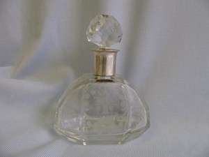 Amazing Antique Perfume Bottle Circa 1880 Sterling Silver Rim Etched 