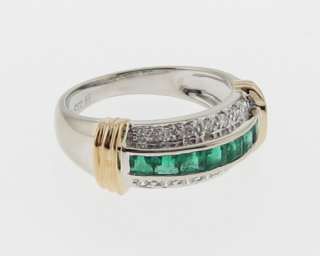 Natural Emeralds Diamonds Solid 14k Two Tone Gold Band  