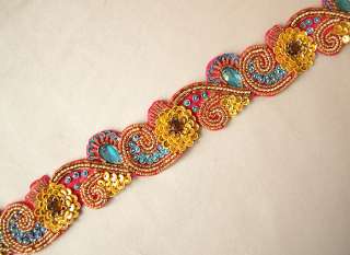Colorful, Hand Beaded Trim with Sequins, Gems & Bullion  