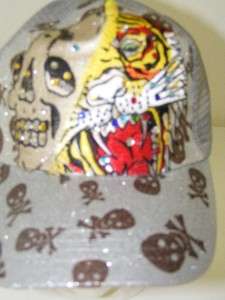 TATTOO STYLE TRUCKER SKULL SILVER TIGER SNAP BACK HAT  